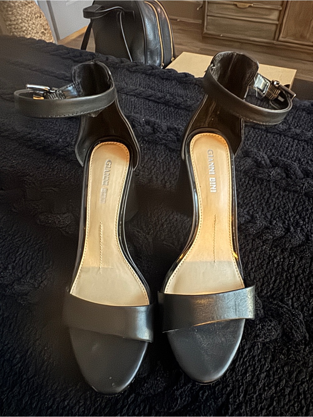 Gianni Bini Black Ankle-Strap Heeled Sandals